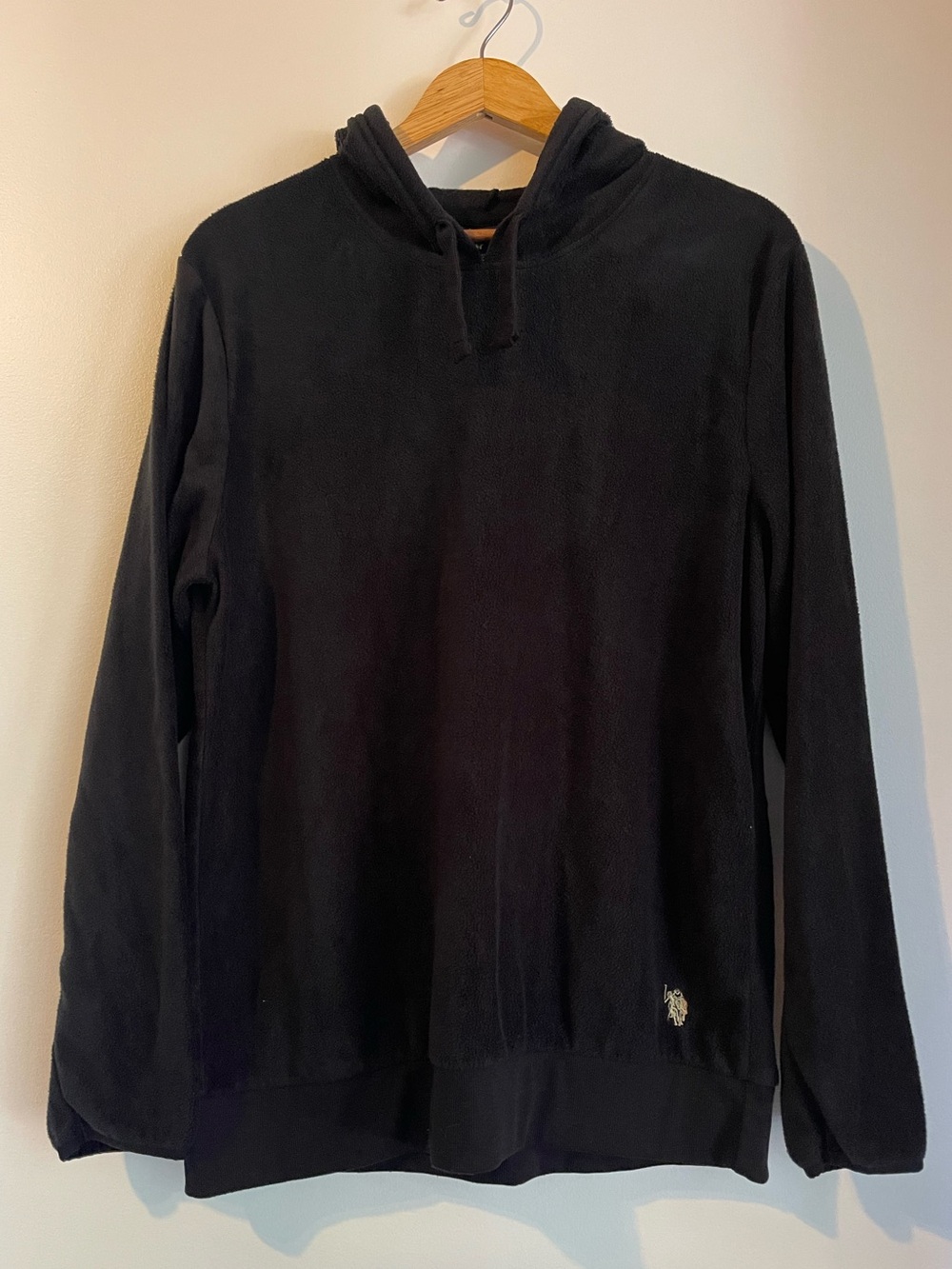 US Polo Assn Fleece Sleepwear Hoodie Pullover Black Embroidered Logo Size Large